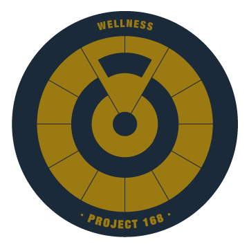 gold and blue circle with "wellness" written inside.