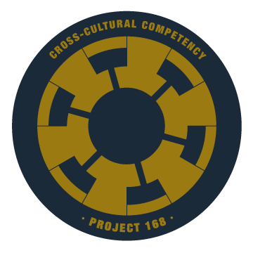 gold and blue circle with "cross-cultural competency" on the outside ring.