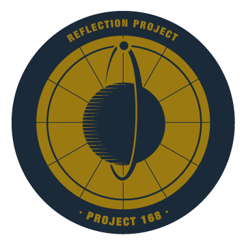 gold and blue circle with the words "reflection project" written inside. 